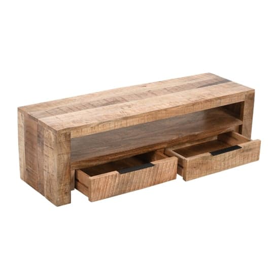Salter Solid Mangowood Small TV Stand 2 Drawers In Rough Swan_4