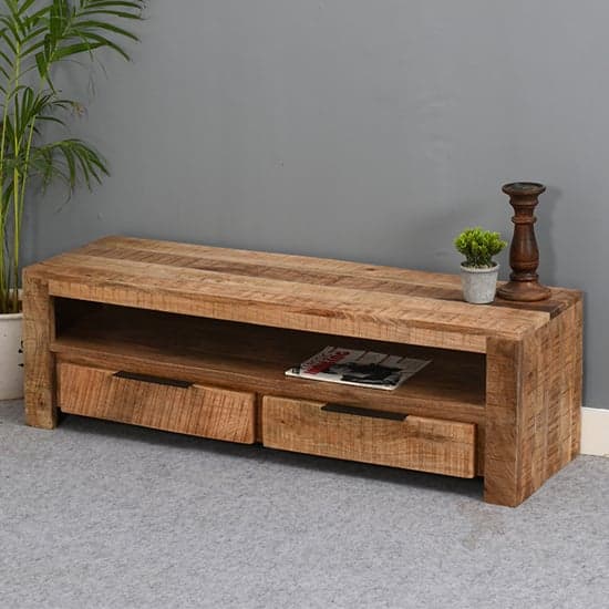 Salter Solid Mangowood Small TV Stand 2 Drawers In Rough Swan_1