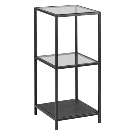 Salvo Bookcase 2 Clear Glass Shelves With Black Metal Frame_1