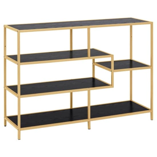 Salvo Wooden Bookcase 4 Shelves In Ash Black With Gold Frame_2