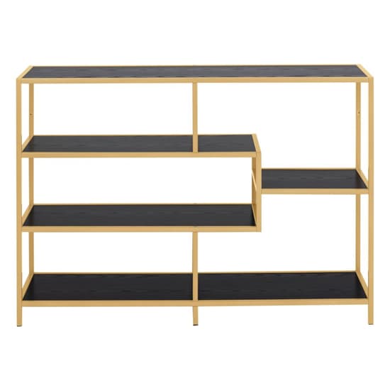 Salvo Wooden Bookcase 4 Shelves In Ash Black With Gold Frame_3