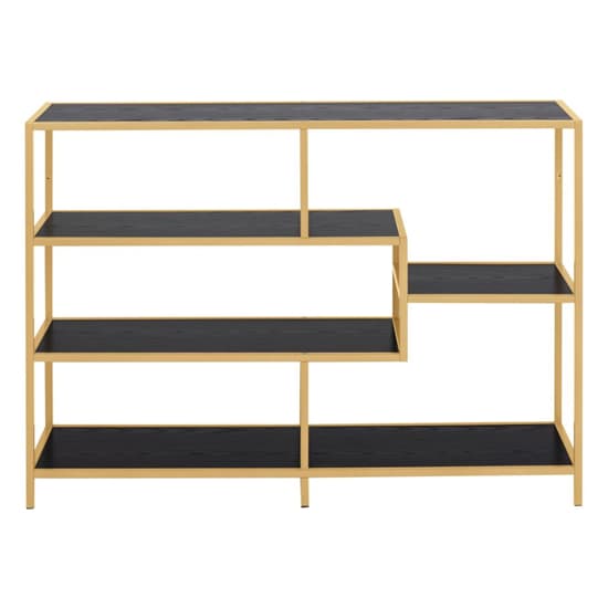 Salvo Wooden Bookcase 4 Shelves In Ash Black With Gold Frame Furniture in Fashion
