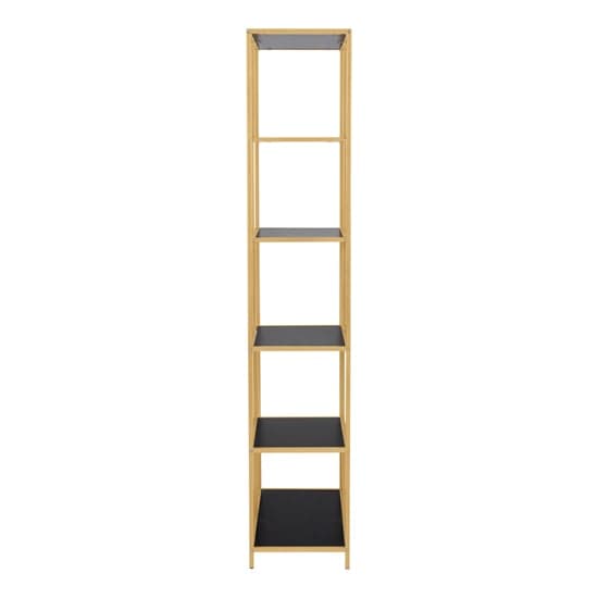 Salvo Wooden Bookcase 5 Shelves In Ash Black With Gold Frame_3