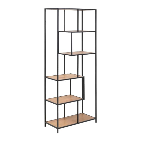 Salvo Bookcase 5 Wooden Shelves With Black Metal Frame_1