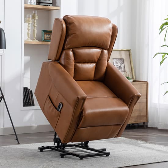 Salvo Electric Leather Lift And Tilt Recliner Armchair In Camel_2