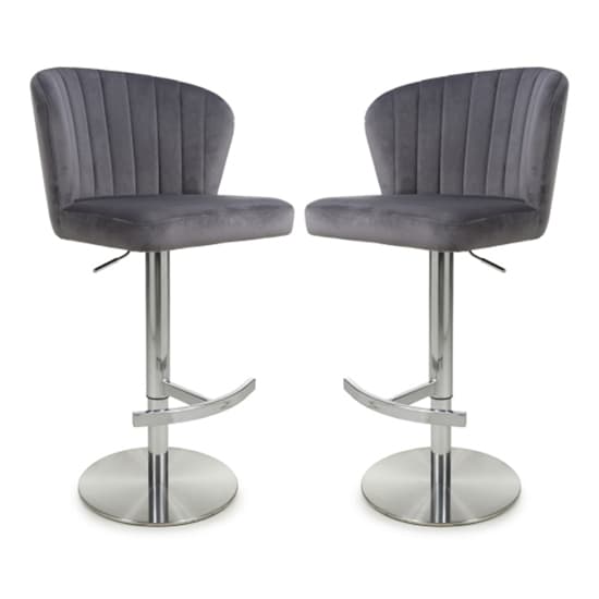 Salvo Grey Brushed Velvet Bar Stools In Pair Furniture in Fashion