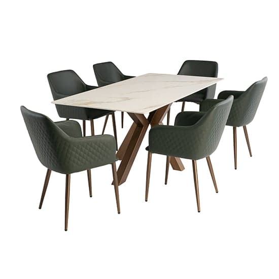 Salvo Kass Gold Stone Dining Table With 6 Ralph Green Chairs_2