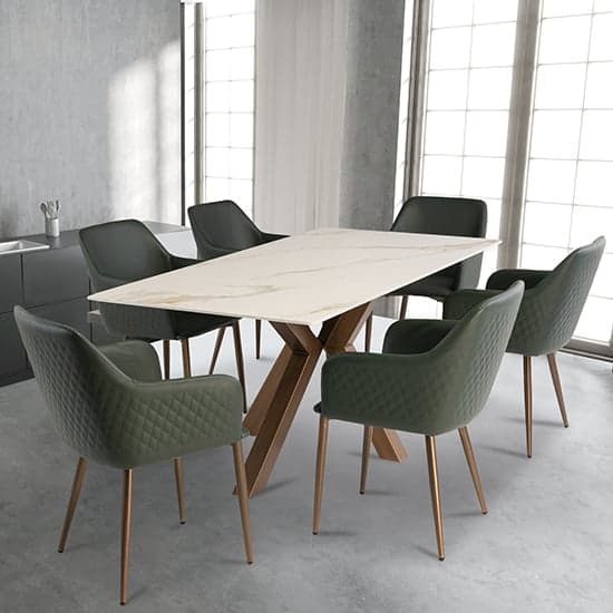 Salvo Kass Gold Stone Dining Table With 6 Ralph Green Chairs_1