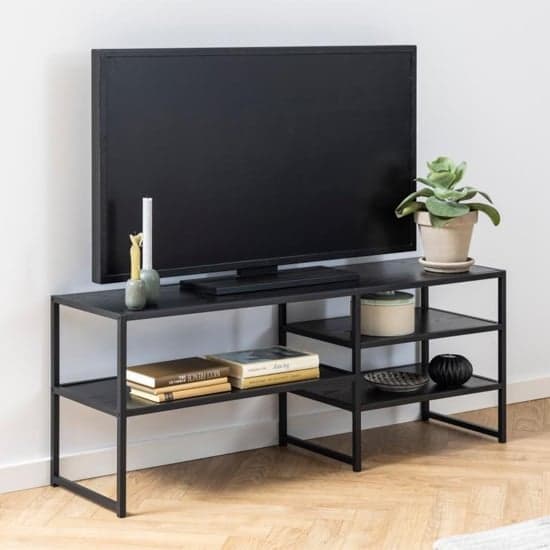 Salvo Wooden TV Stand With 3 Shelves In Ash Black_1
