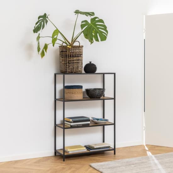 Salvo Wooden Bookcase 3 Shelves Tall With Black Metal Frame_4
