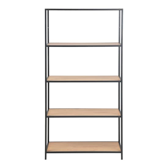 Salvo Wooden Bookcase 4 Shelves Tall With Black Metal Frame_2