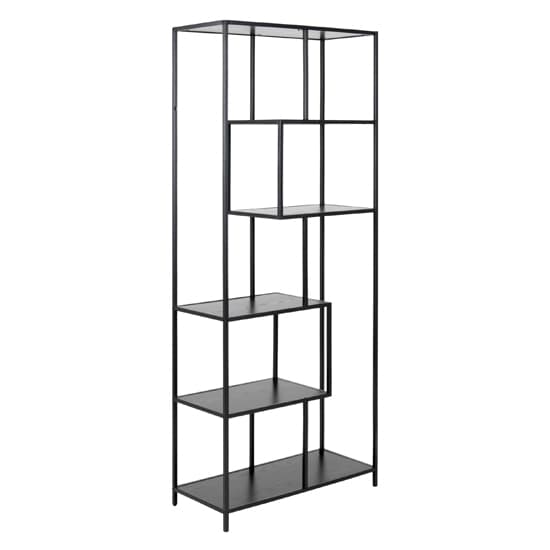 Salvo Wooden Bookcase Tall With 5 Shelves In Ash Black_2