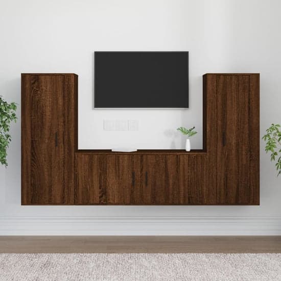 Salvo Wooden Entertainment Unit Wall Hung In Brown Oak_1