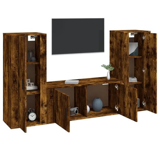 Salvo Wooden Entertainment Unit Wall Hung In Smoked Oak Furniture in