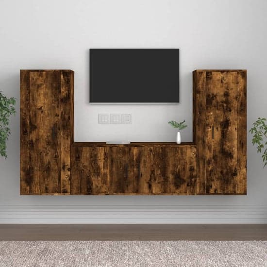 Salvo Wooden Entertainment Unit Wall Hung In Smoked Oak_1