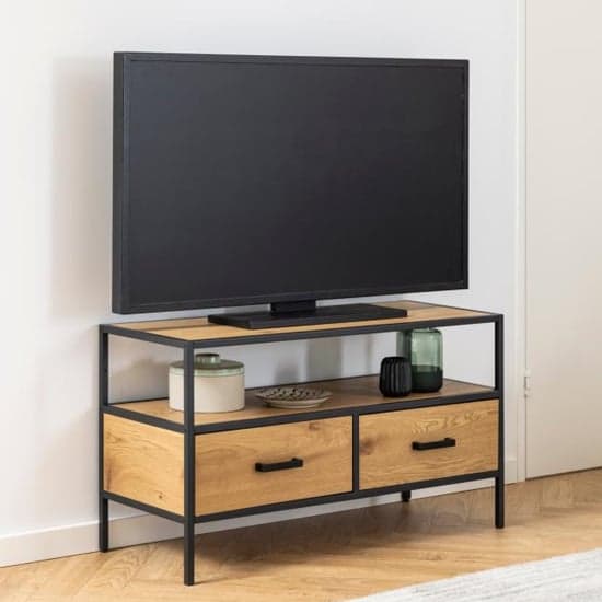 Salvo Wooden TV Stand With 2 Drawers 1 Shelf In Matt Wild Oak_1