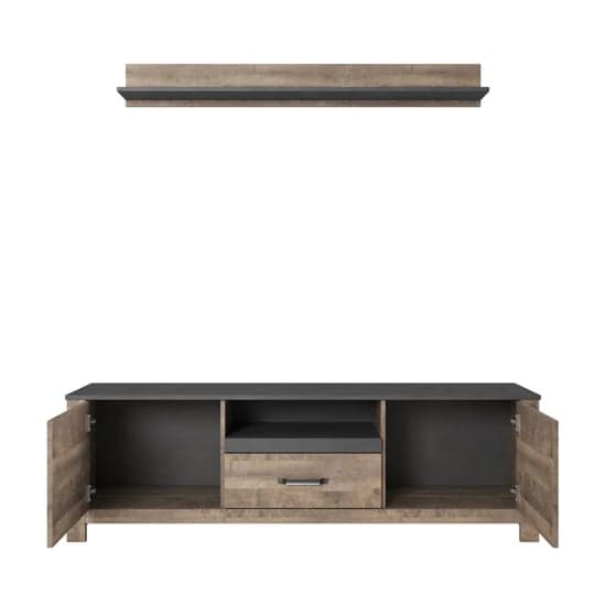 Salvo Wooden TV Stand With Wall Shelf In Sand Oak_2