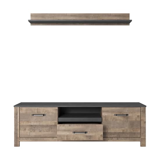 Salvo Wooden TV Stand With Wall Shelf In Sand Oak_3