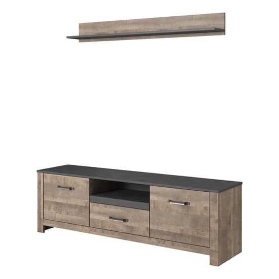 Salvo Wooden TV Stand With Wall Shelf In Sand Oak_4