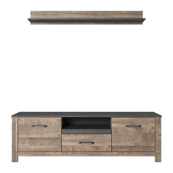 Salvo Wooden TV Stand With Wall Shelf In Sand Oak_1