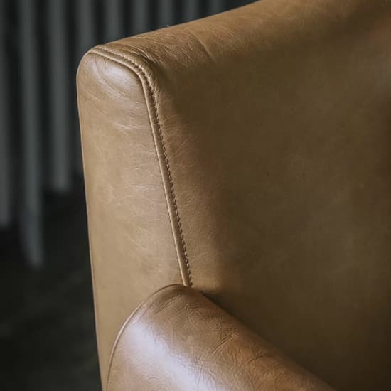 Samana Leather Armchair In Brown With Wooden Legs_2