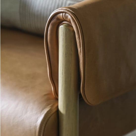 Samana Leather Armchair In Brown With Wooden Legs_3