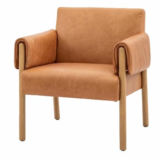 Samana Leather Armchair In Brown With Wooden Legs_4