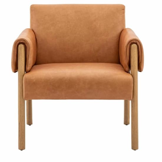 Samana Leather Armchair In Brown With Wooden Legs_5