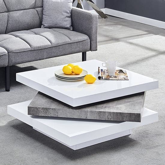 Samora High Gloss Coffee Table In White And Concrete Effect_1
