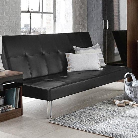 Sancia PU Leather Sofa Bed With Chrome Legs In Black_1