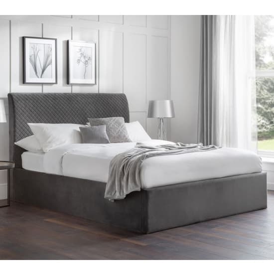 Sabine Quilted Storage Velvet King Size Bed In Grey Furniture in Fashion