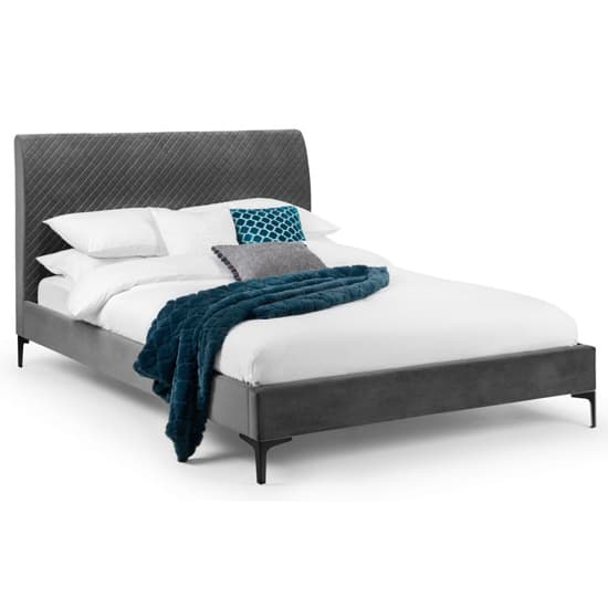 Sabine Quilted Velvet Double Bed In Grey_2