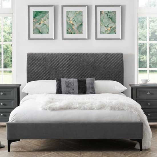 Sabine Quilted Velvet Double Bed In Grey_1