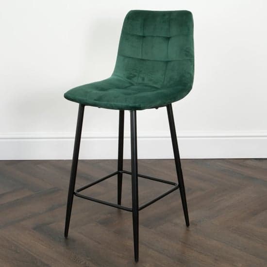 Sandy Squared Green Velvet Bar Chairs In Pair_5