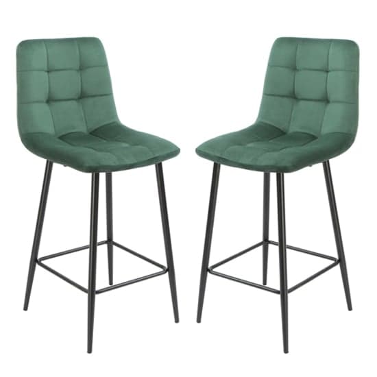 Sandy Squared Green Velvet Bar Chairs In Pair_1