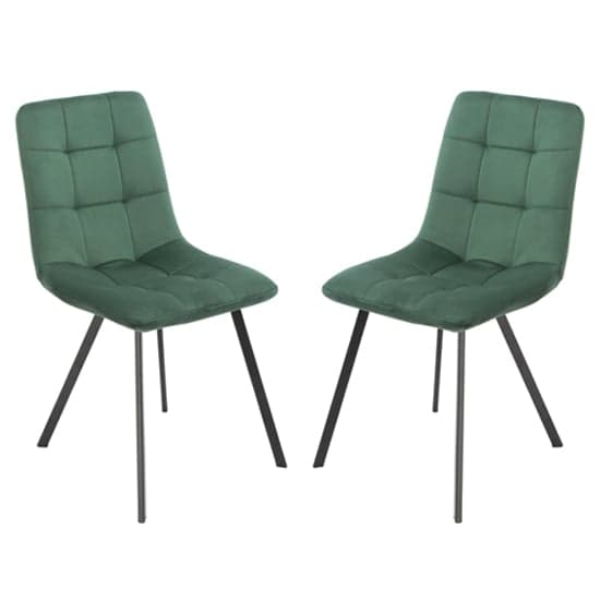 Sandy Squared Green Velvet Dining Chairs In Pair_1