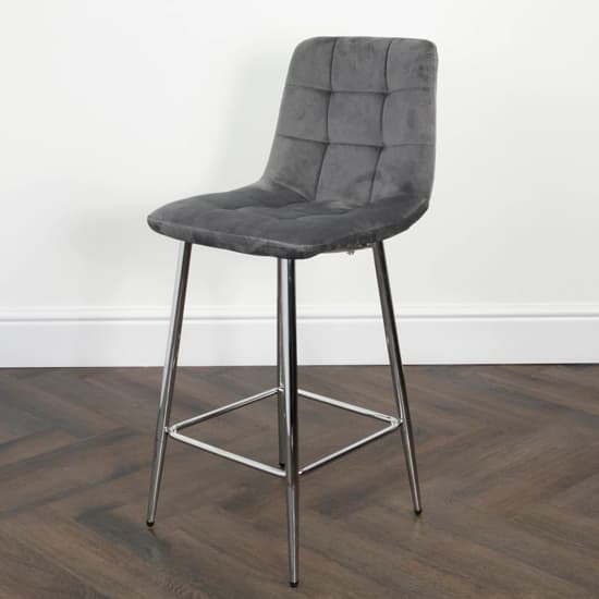Sandy Squared Grey Velvet Bar Chairs In Pair_5