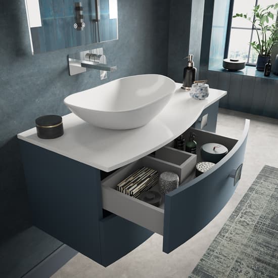 Sane 100cm Left Handed Wall Vanity With White Worktop In Blue_2