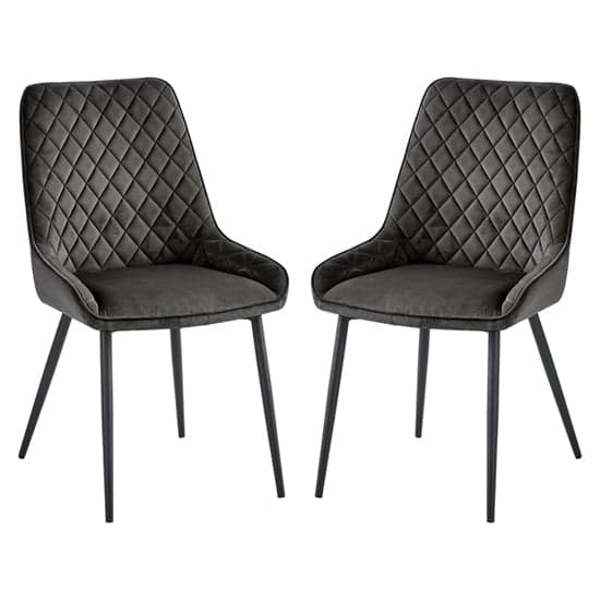 Sanford Grey Velvet Dining Chairs With Black Legs In Pair_1