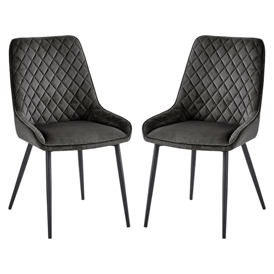 Sanford Grey Velvet Dining Chairs With Black Legs In Pair Furniture in Fashion