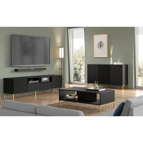 Sanford Wooden Sideboard Large With 3 Doors In Black_5