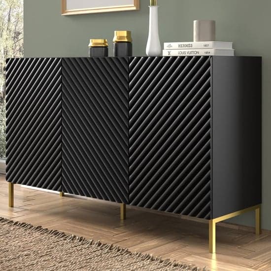 Sanford Wooden Sideboard Large With 3 Doors In Black_1