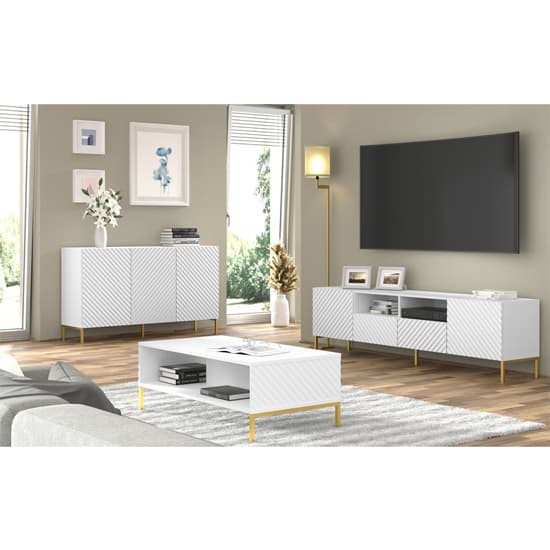 Sanford Wooden Sideboard Large With 3 Doors In White_5