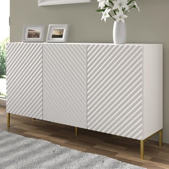 Sanford Wooden Sideboard Large With 3 Doors In White_1