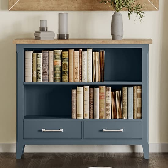 Sanford Wooden Bookcase With 2 Drawers In Blue_1