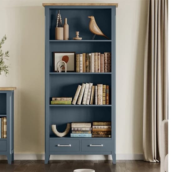 Sanford Wooden Bookcase Tall With 2 Drawers In Blue_1