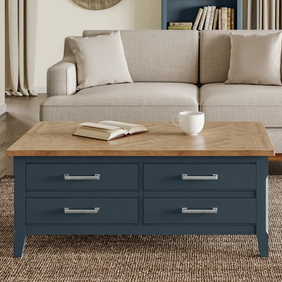 Sanford Wooden Coffee Table With Drawers In Blue Furniture in Fashion