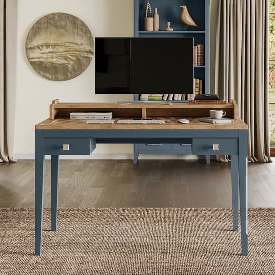 Sanford Wooden Computer Desk With 2 Drawers In Blue_1
