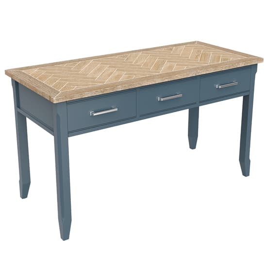 Sanford Wooden Computer Desk With 3 Drawers In Blue_3