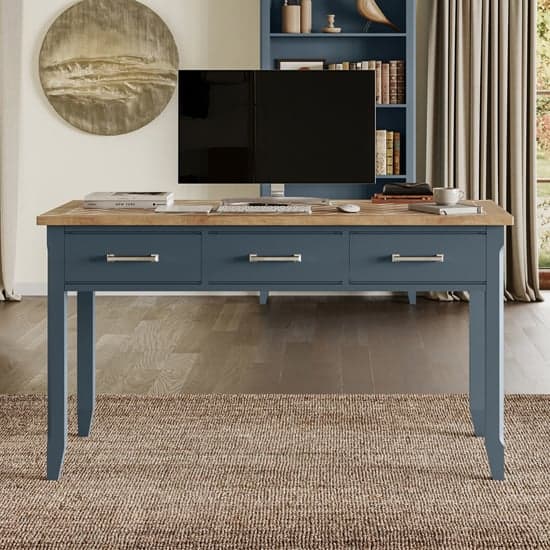 Sanford Wooden Computer Desk With 3 Drawers In Blue_1